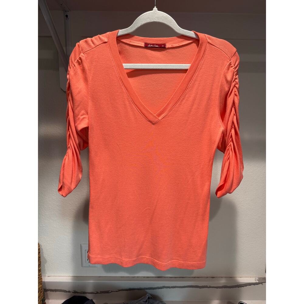 Barbara Lesser‎ Women's Blouse Ruched Sleeve Coral Size Medium